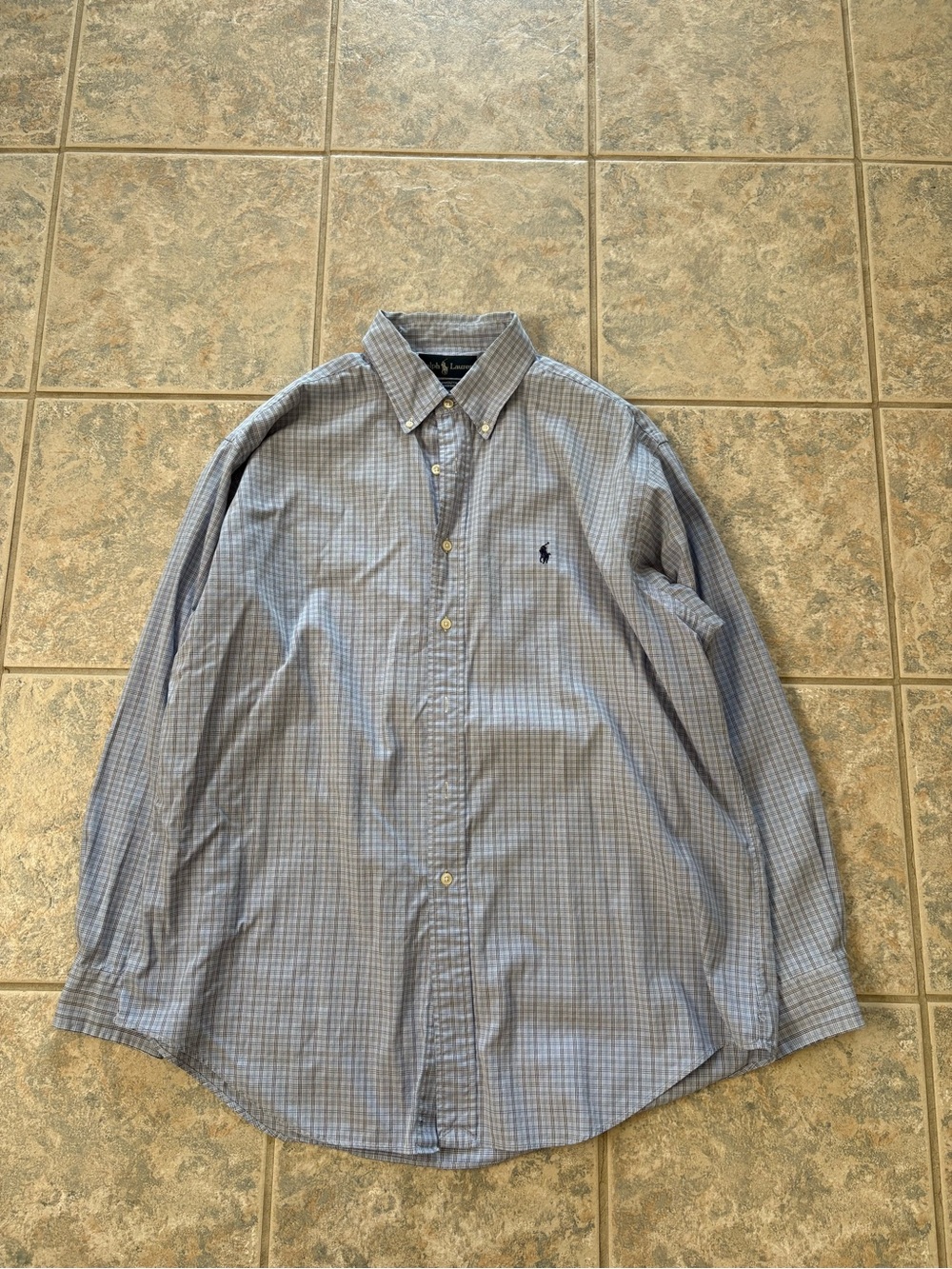 VINTAGE POLO RALPH LAUREN PLAID BLUE BUTTON UP SHIRT 100% COTTON